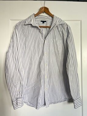GAP Cotton Poplin Oxford Button-Down Shirt White w/ Blue Pinstripes - Size L
